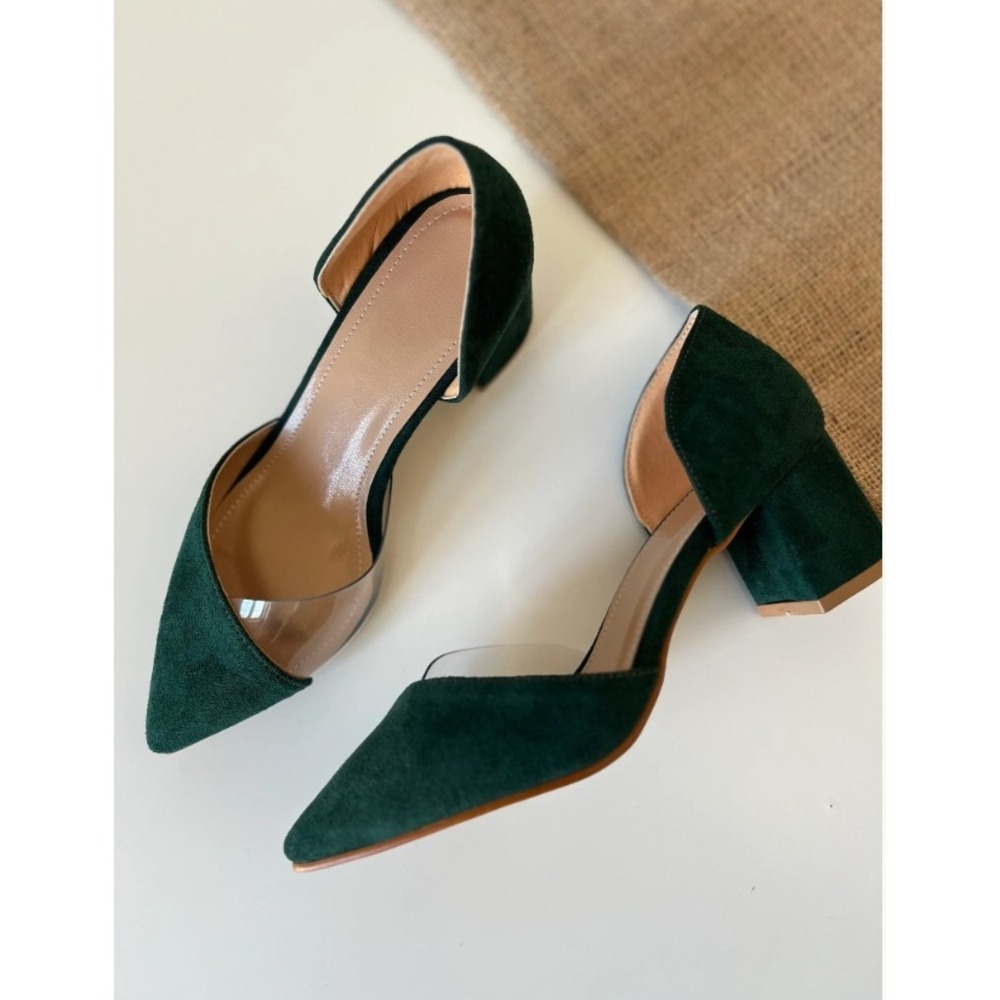 Emerald Green Block Heel Transparent Two Tone Wedding Shoes Made in Turkey 39